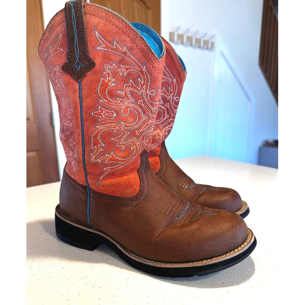 Ariat Womens Brown Orange Leather Cowboy Western Boots Style Size 7B